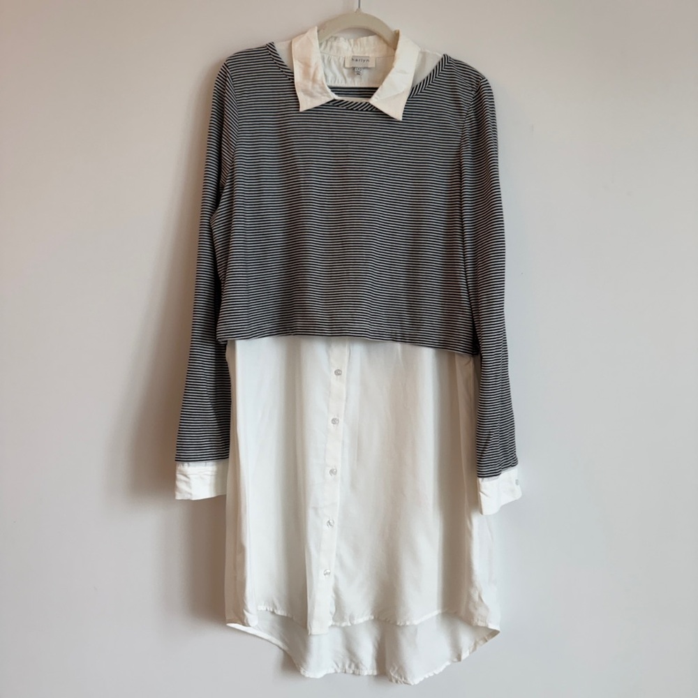 Layered Two-Piece Look Blouse in Black & White